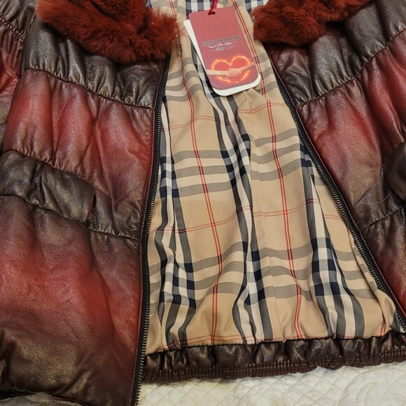 Red & Black Gradient Genuine Leather Jacke - Picture 6 of 9